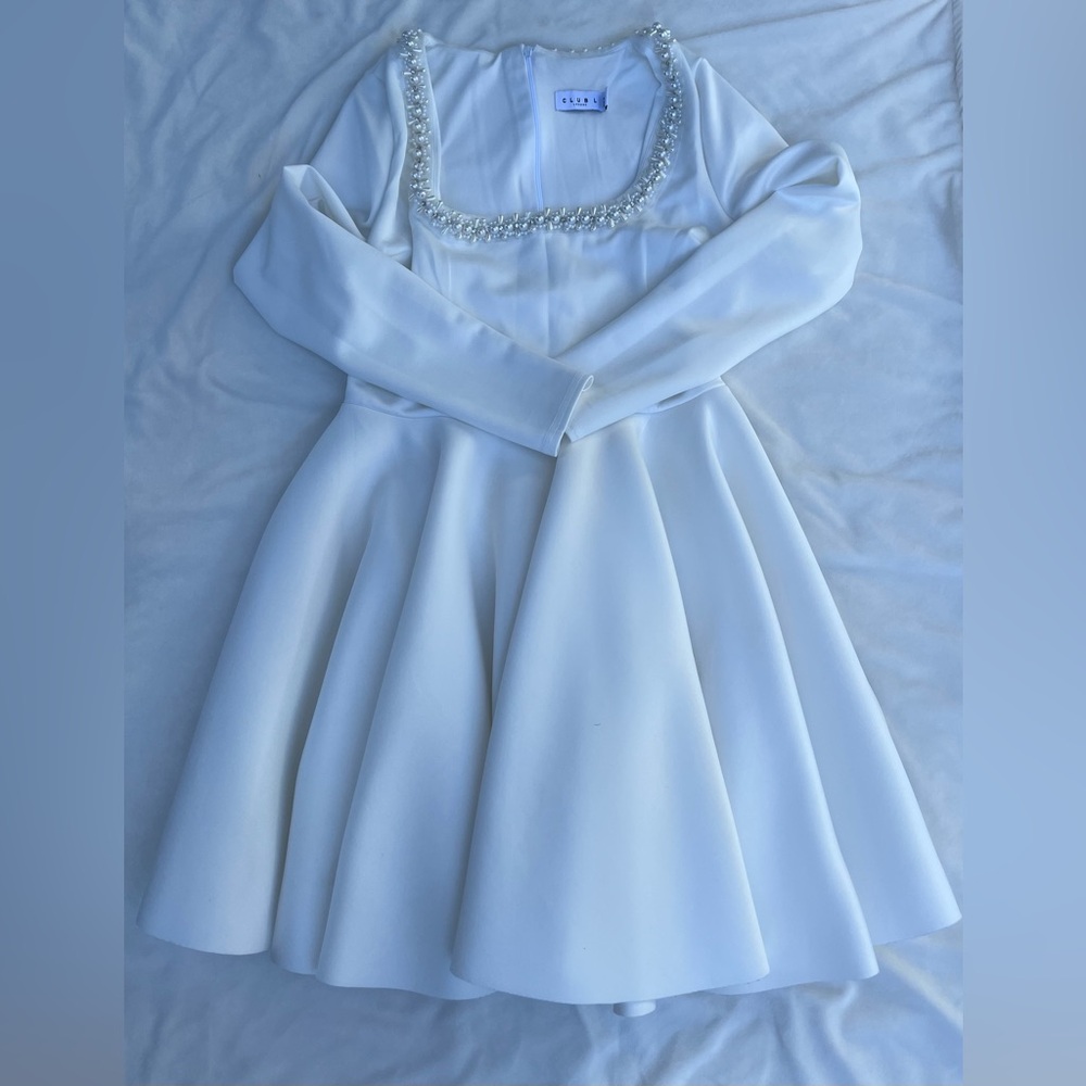 Club L London White Dress with Pearl Embellishments